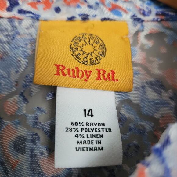 Ruby Rd. Womens Button-Up Top Size 14 Blue Floral Rayon Long Sleeves Collared - Picture 2 of 7